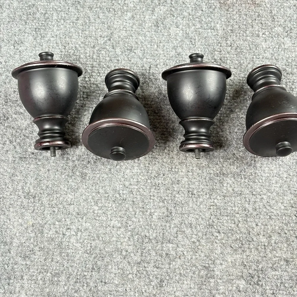 Vintage Black Curtain Rod Finials Purple Details Set of 4 Urn Shape 4